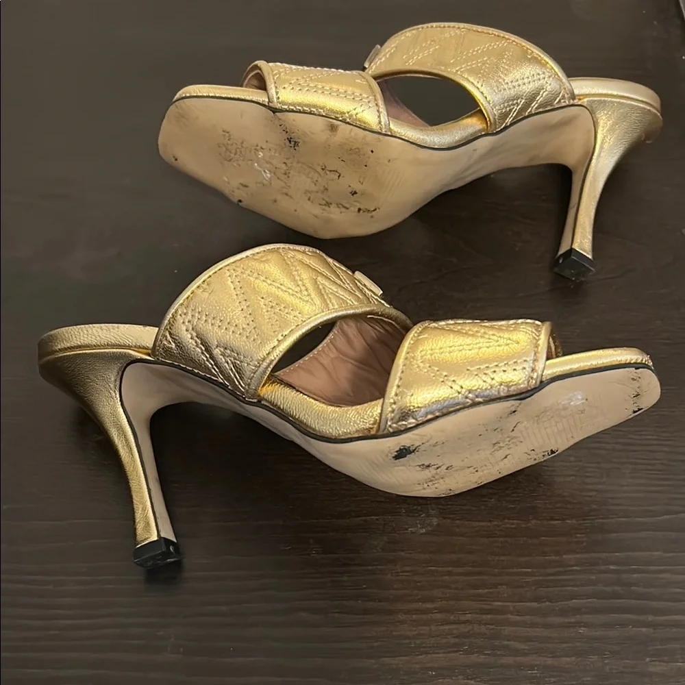 Valentino by Mario Valentino - Gold Heels Modern Geometric Design - Picture 3 of 3
